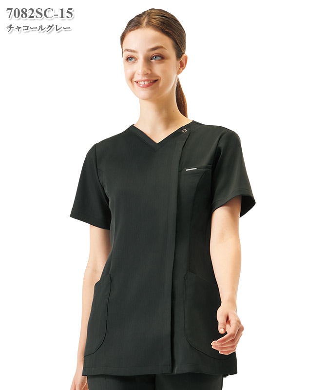 レディスジップスクラブ半袖[フォーク製品] 7082SC｜THS-白衣通販・販売