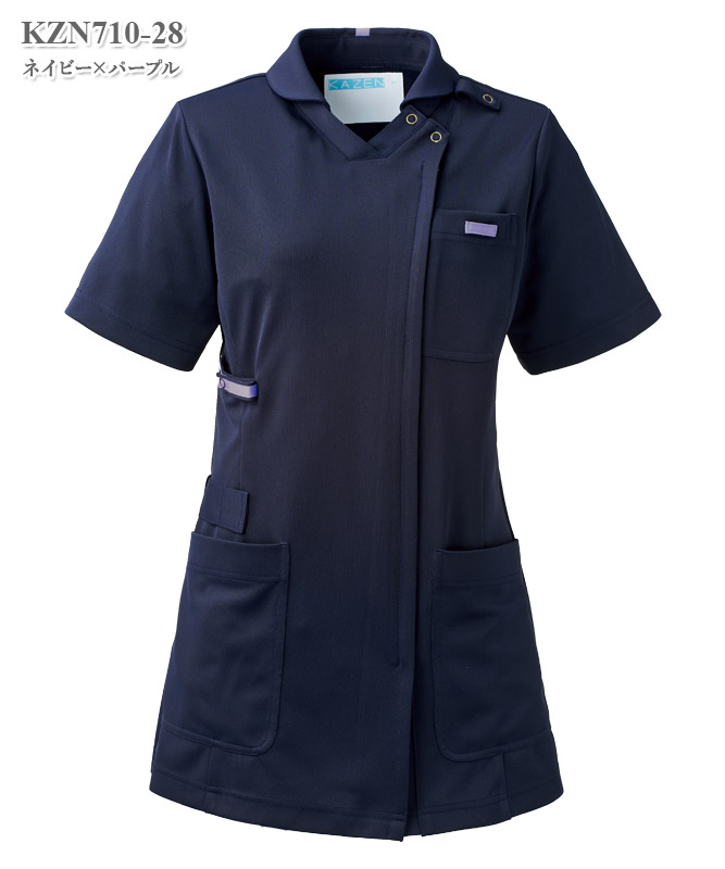 レディススクラブジャケット半袖(衿付)[KAZEN製品] KZN710｜THS-白衣