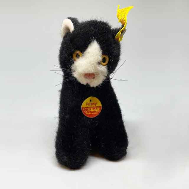 シュタイフ STEIFF ヴィンテージ黒白猫のぬいぐるみ Pussy ボタン