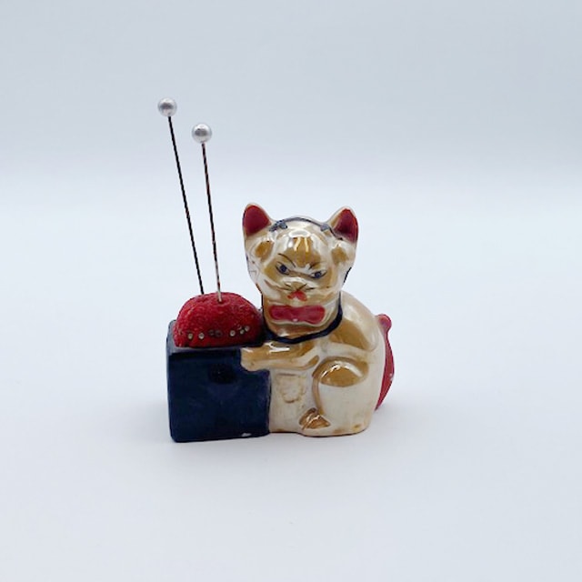 ヴィンテージ猫型ピンクッション 針山 日本製ラスターウェア 1930～40