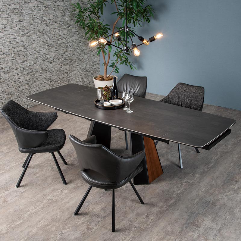 伸長ダイニングセット セラミックテーブル ポンド 160-236EXT BK/WN +