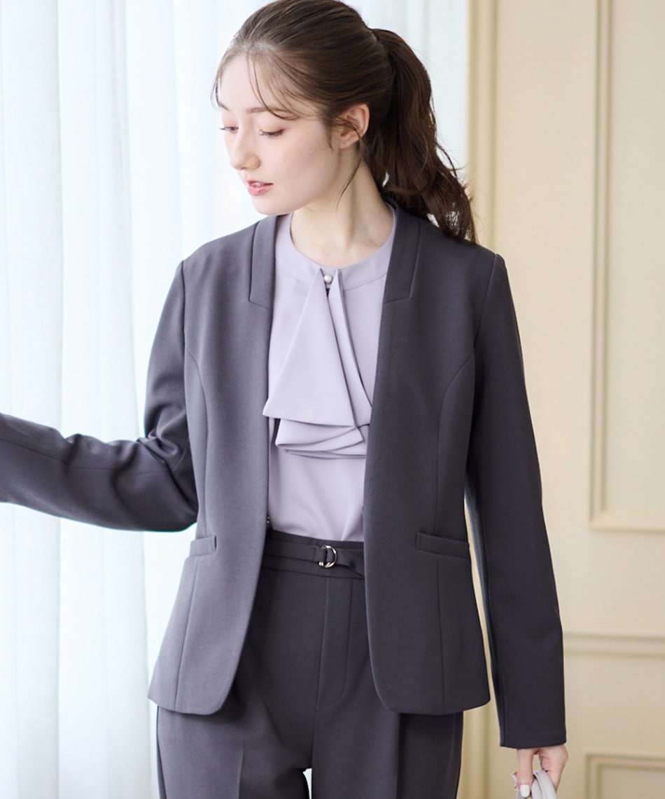 SALE】ウォッシャブルハイストレッチジョーゼットカラーレスジャケット