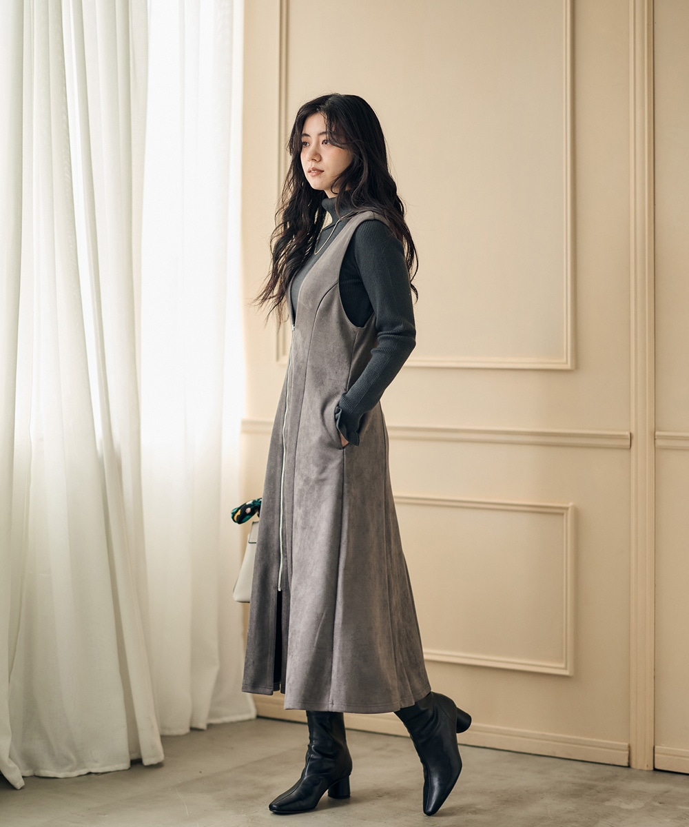 SALE】前後2wayフェイクスエード前ZIPフレアジャンスカ - 12Twelve