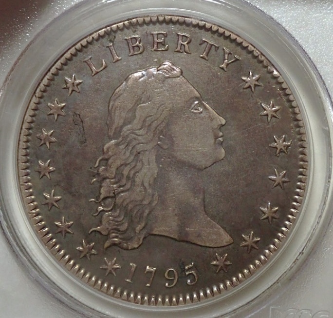 アメリカ1795年、初期1ドル銀貨「フローイングヘア」、Rarity-4