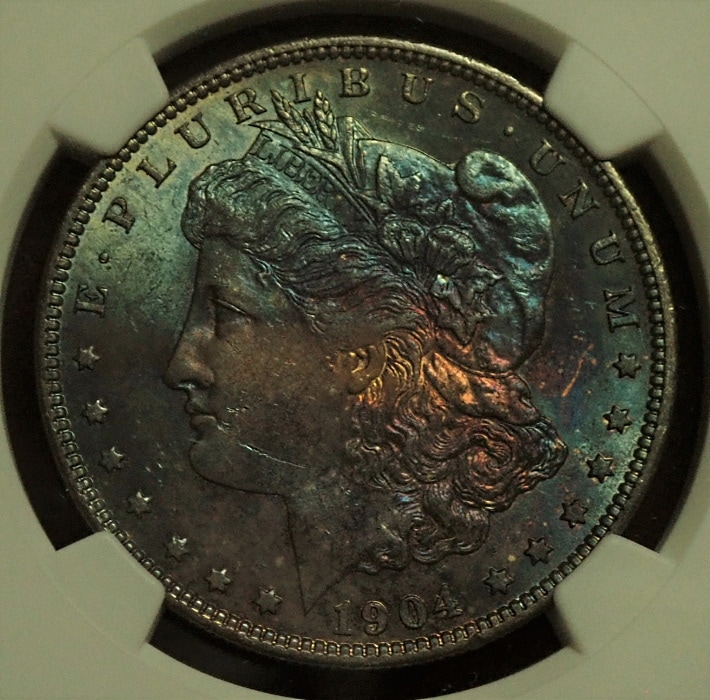 アメリカ1904年1ドル「モルガンダラー」、レインボートーン