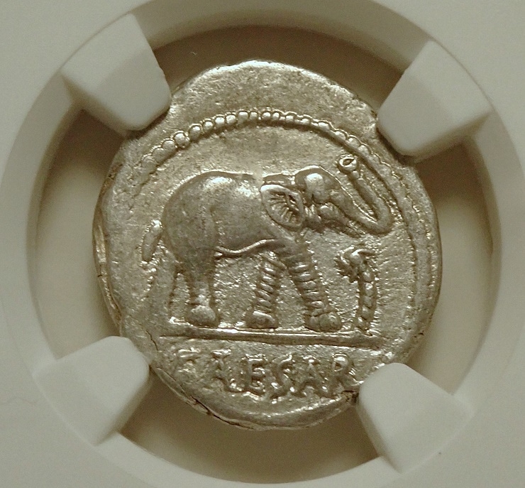 共和制ローマ、カエサルのデナリウス銀貨、高状態 | アンティーク