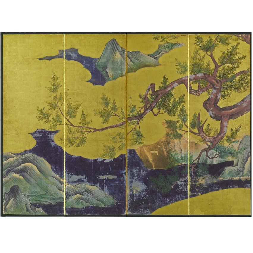 ミニチュア屏風 檜図屏風(修復後・四曲一双) | ミニチュア屏風・絵巻