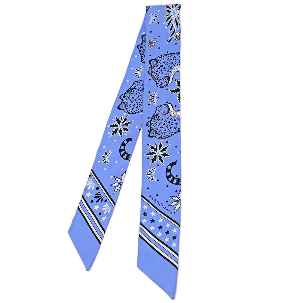 名東】【HERMES】エルメス ツイリー レオパード ブルー系 マルチカラー