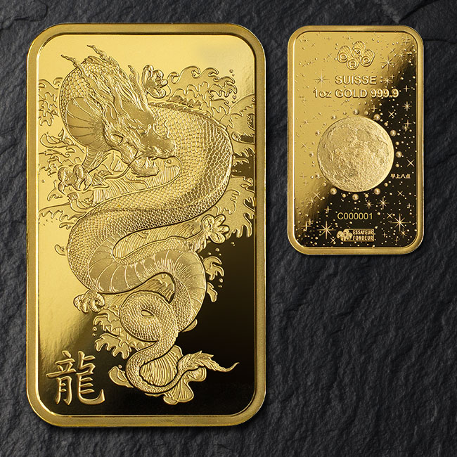 24金スイスパンプ1オンスゴールドバー・ドラゴン 【通常