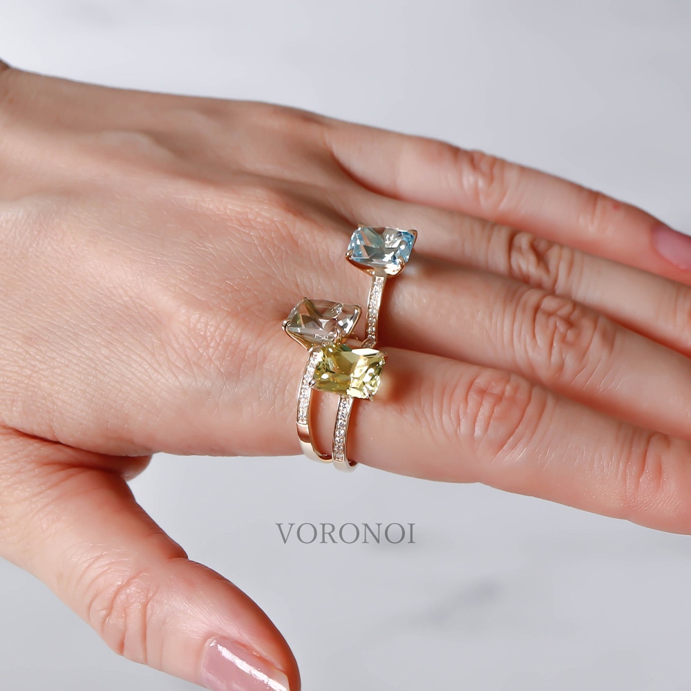 数量限定】VORONOI Open Setting エメラルドカット 「グリーンクォーツ