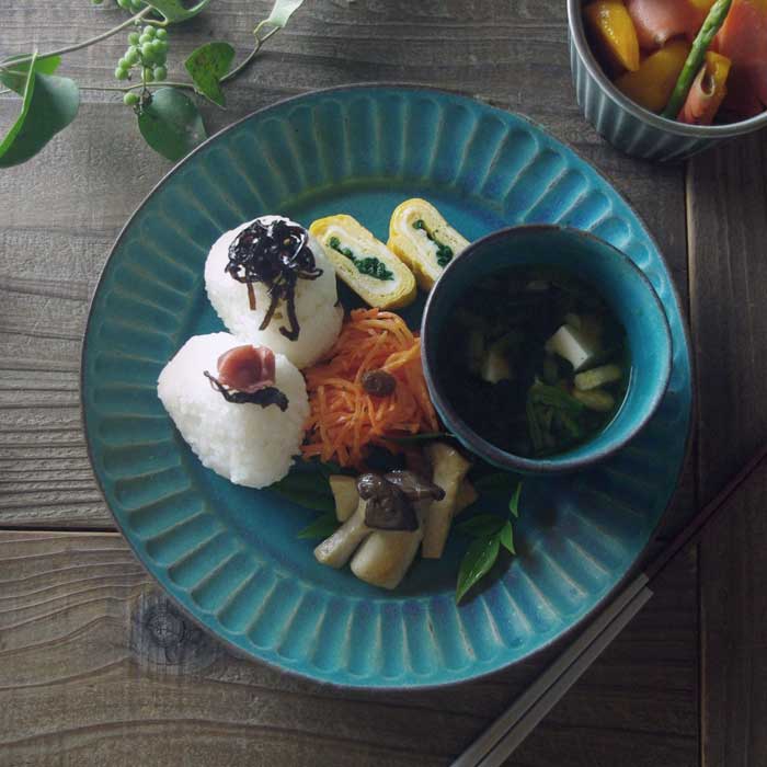 オードブル皿 シャビーターコイズ 益子焼 丸皿 ラウンド シンプル