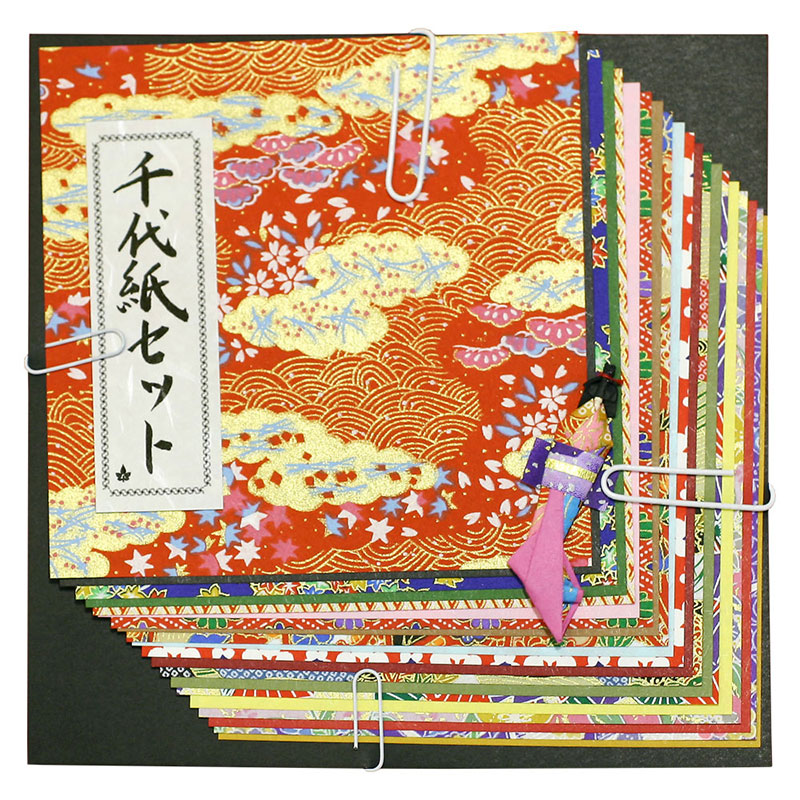 千代紙セット・人形付き 15×15cm 20枚入り（千代紙10枚＋色紙10枚