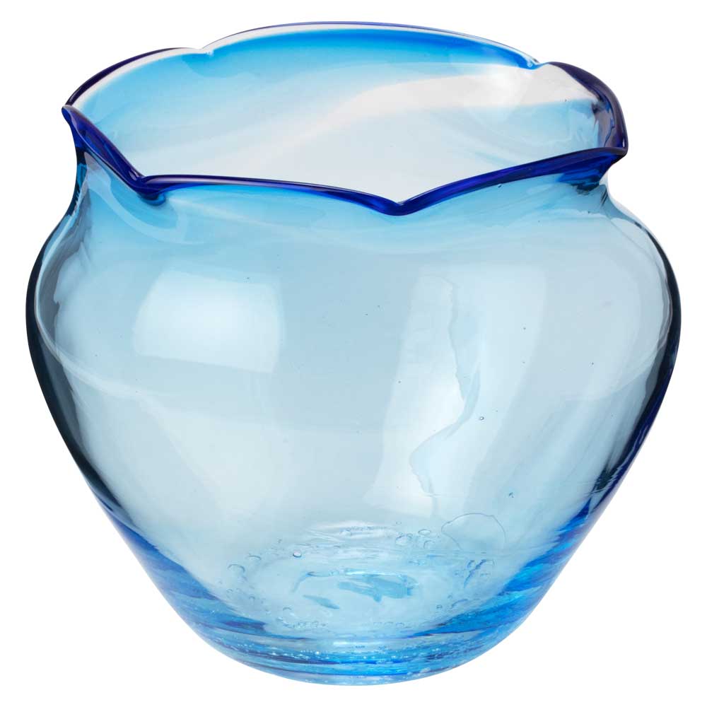 吹きガラスの金魚鉢 大001・青 宙吹き製法で作られたハンドメイドの