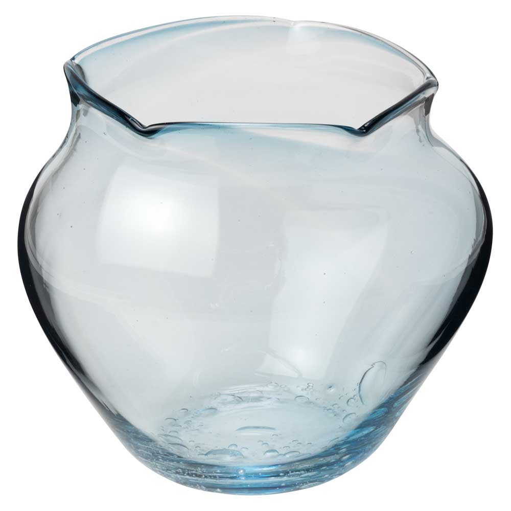 吹きガラスの金魚鉢 大006・水色 宙吹き製法で作られたハンドメイドの