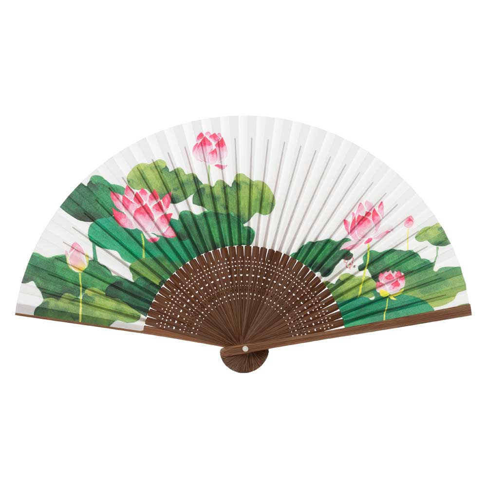 和詩倶楽部 女房扇 蓮 和紙の扇子 六寸五分 約20cm やや小ぶり 女性用