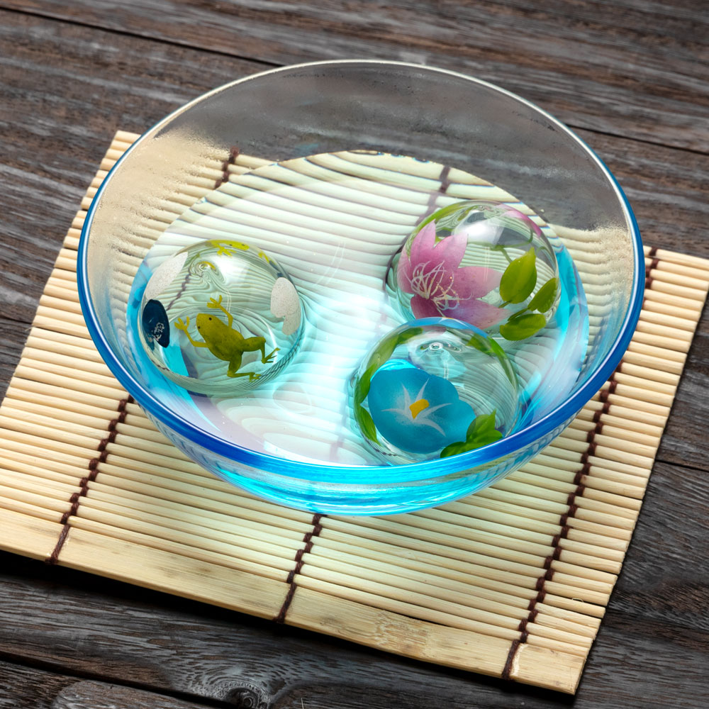 ビードロ浮き玉・小 ピンク鉄仙(T-011) 水に浮かべて涼を感じる