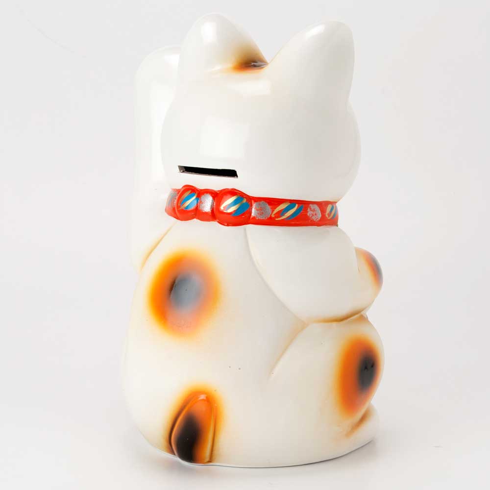 常滑焼 招き猫 7号小判白猫貯金箱 左手上げ (143-65-86) 愛知県の工芸