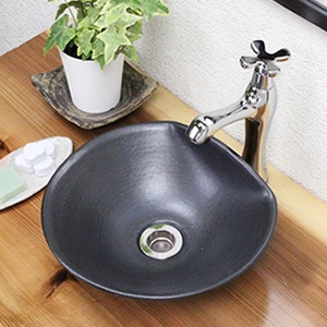 黒マット半円型手洗い鉢【ミニサイズ】信楽焼き手洗器！陶器の手水鉢
