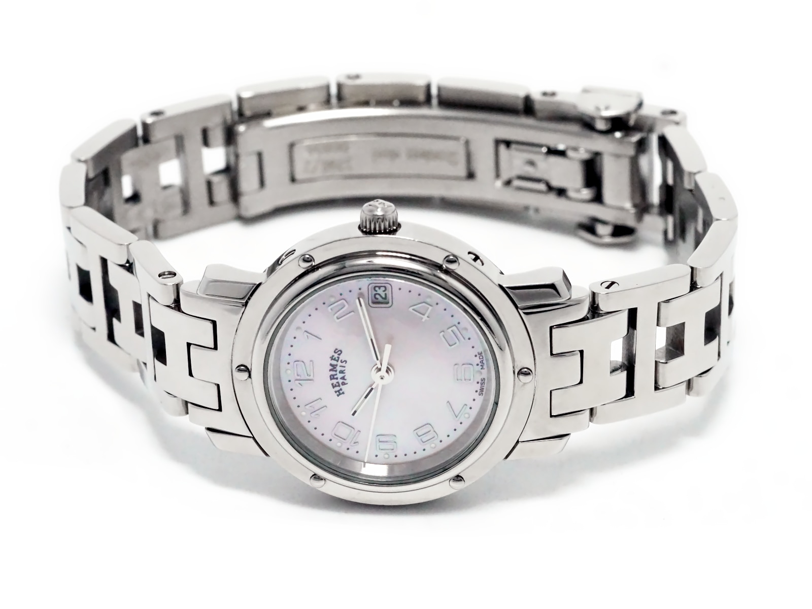 エルメス クリッパー ナクレ ピンクシェル文字盤 CL4.210 クオーツ