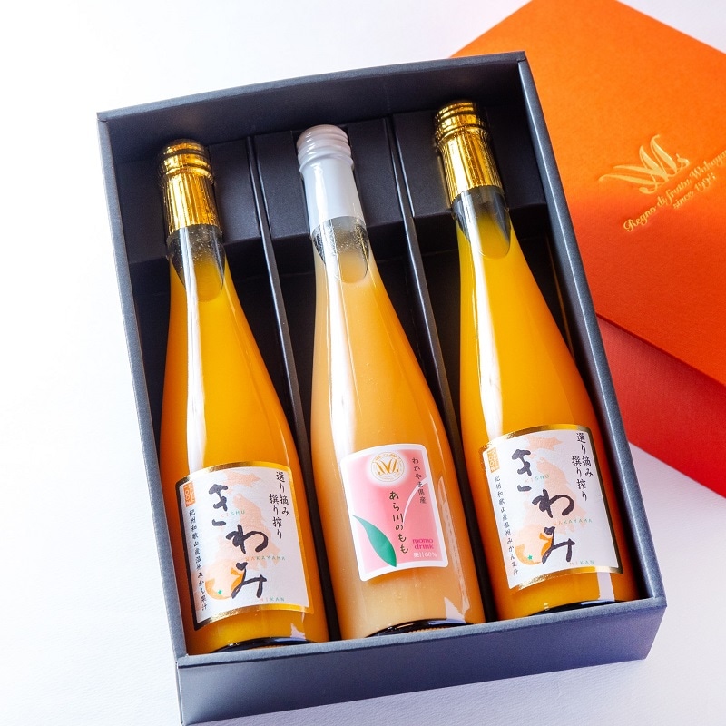 和歌山/松尾〉みかんジュース500ml(2本)/あら川の桃ドリンク500ml(1本)