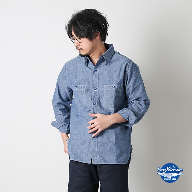 br25995]Buzz Rickson's(バズリクソンズ)BLUE CHAMBRAY WORK SHIRT
