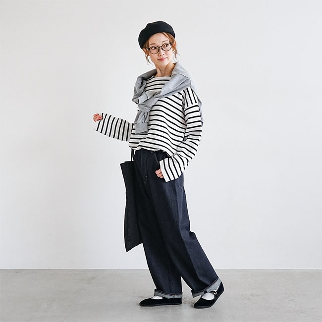 ◇[b1038]SOLAMONAT(ソラモナ)5Pルーズストレートイージーデニムパンツ