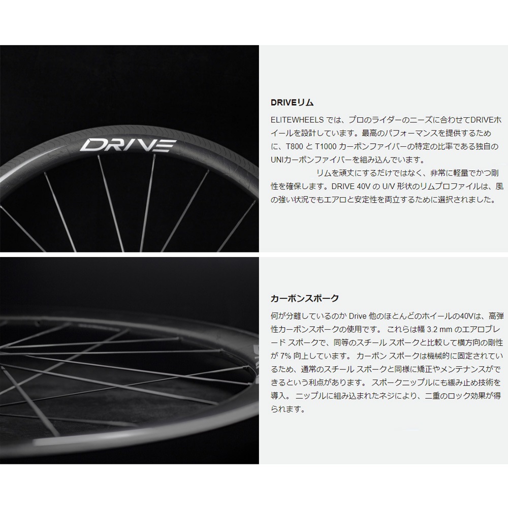 エリートホイール Drive 40V リムブレーキ シマノ10/11/12段＆スラム10