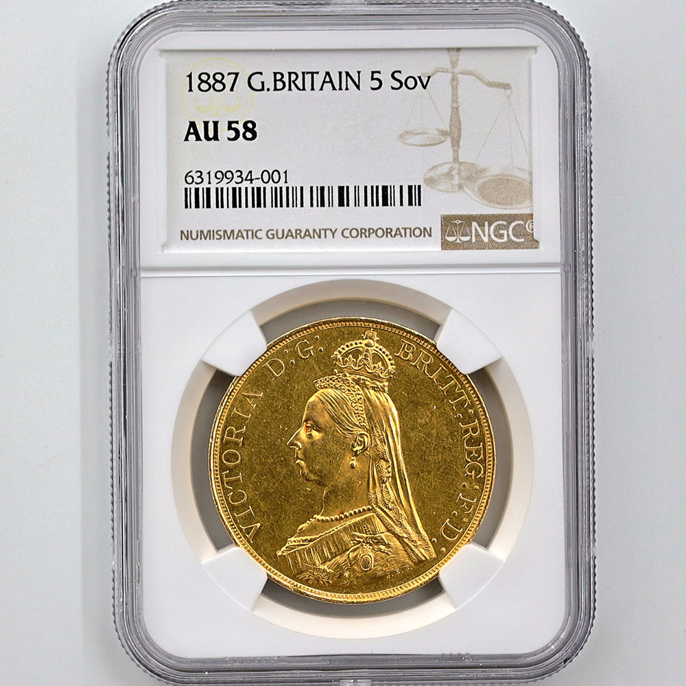 1887 英国 ヴィクトリア女王 ジュビリーヘッド 5ポンド 金貨 未使用