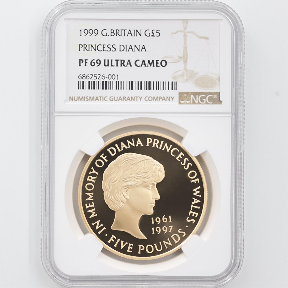 1999 英国 ダイアナ妃追悼記念 5ポンド 金貨 プルーフ NGC PF 69 UC 準
