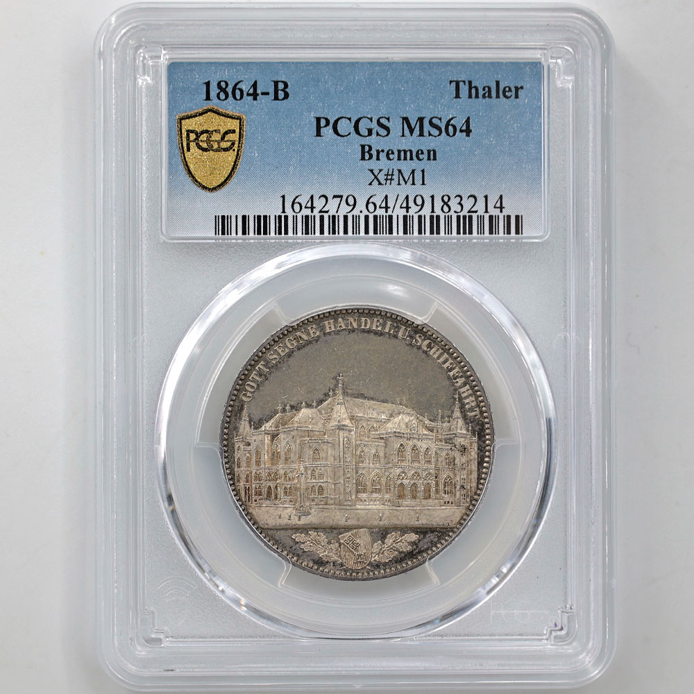 1864 ドイツ ブレーメン 新証券取引所 1ターラー 銀貨 PCGS MS 64 未