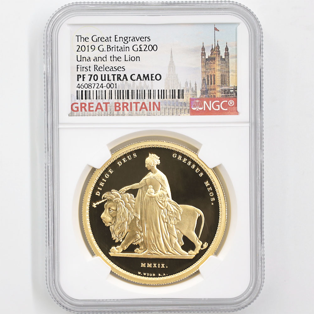 2019 英国 ウナとライオン 200ポンド 金貨 2オンス プルーフ NGC PF 70