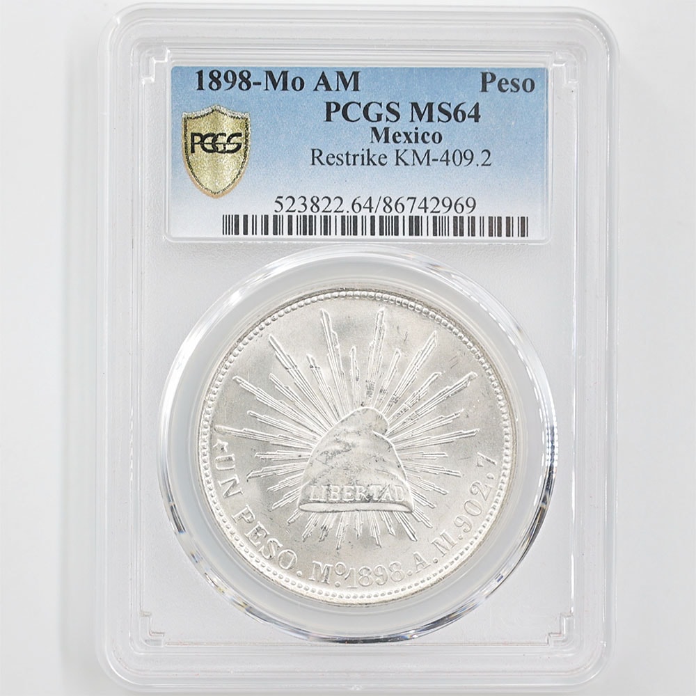 1898 MO AM メキシコ リバティキャップ 1ペソ 銀貨 未使用 PCGS MS 64