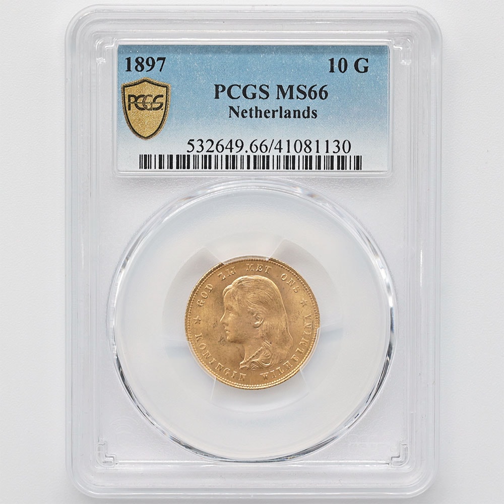 委託販売 1897 オランダ ウィルヘルミナ女王 10グルデン 金貨 PCGS MS