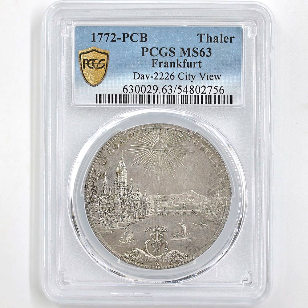 1772 ドイツ フランクフルト 都市景観 1ターラー 銀貨 PCGS MS 63 未