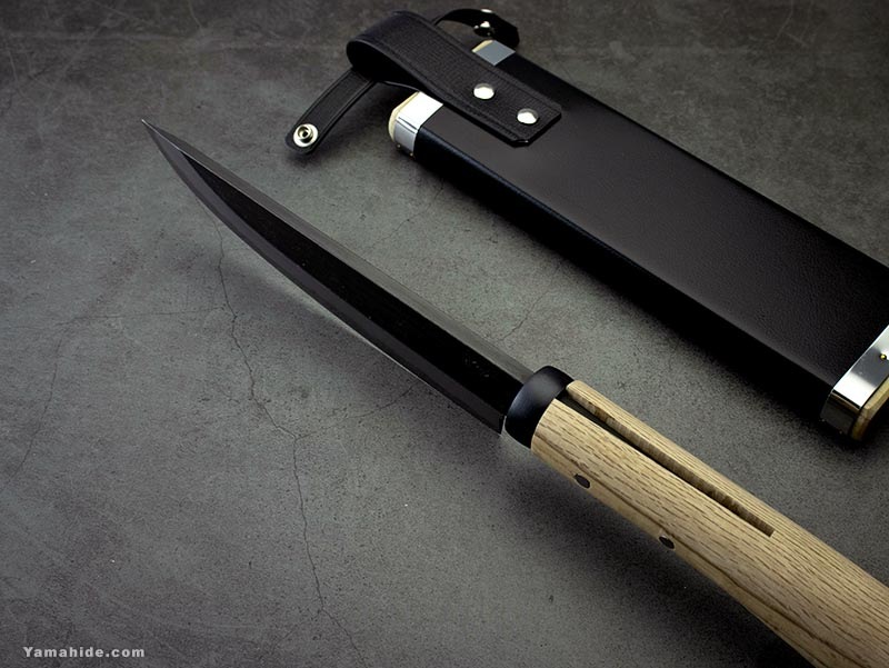 味方屋 剣鉈 両刃 黒打 180mm 木鞘付き 日野浦刃物工房 07r180