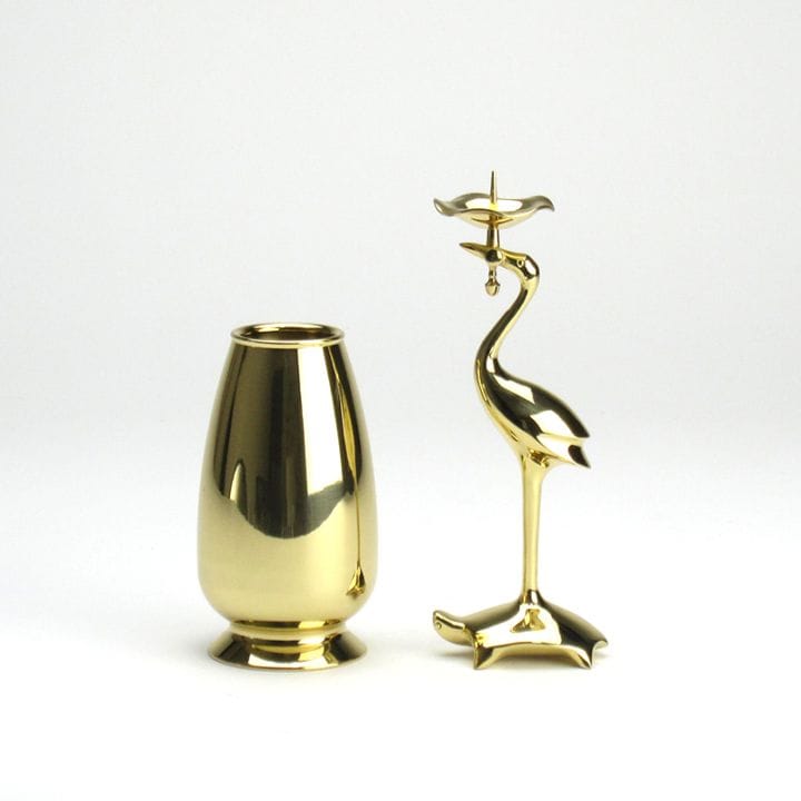 仏具 モダン二具足 花立・鶴亀燭台セット 真宗大谷派（東）用｜お仏壇