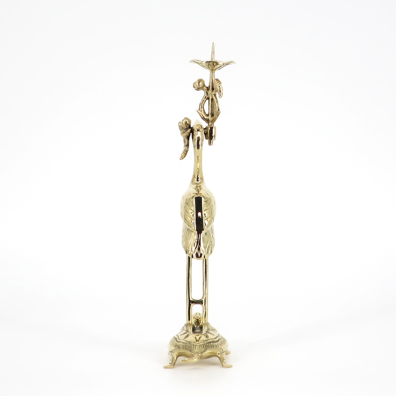 送料無料】国産仏具 鶴亀燭台 上彫火立(右) 磨き 2.5寸～4.5寸｜お仏壇