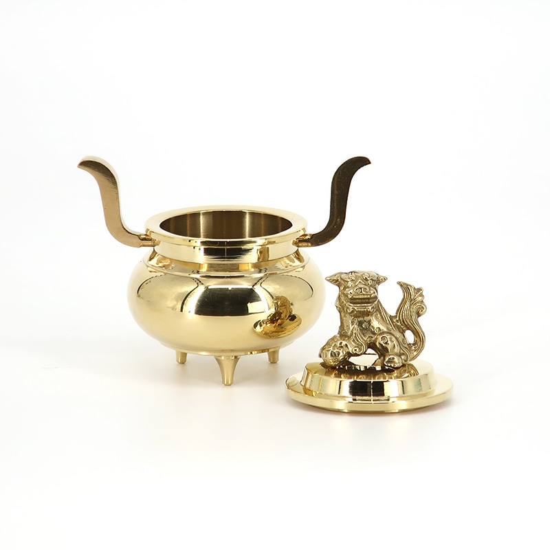 送料無料】国産仏具 獅子付 玉香炉 磨き 2.5寸～3.5寸｜お仏壇のよね