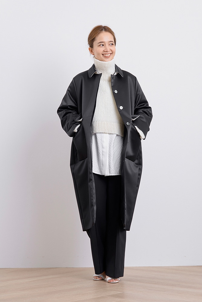 yori shirocon mimosaジャガードコート ネイビー36 yori shirocon