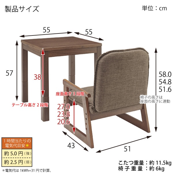 ユアサプライムス.com｜おひとり様こたつ なごみ [55×55cm] NGM-N55DLH
