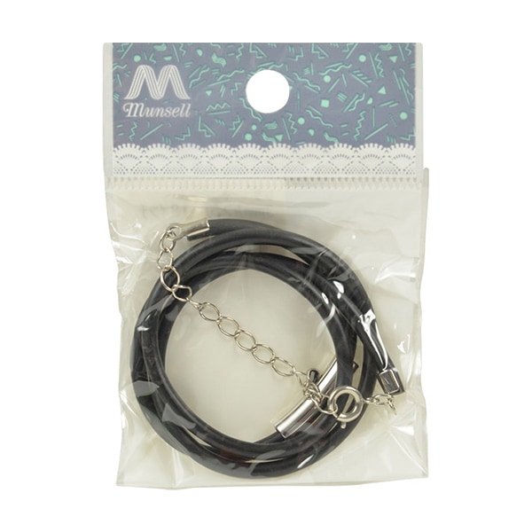 ビーズセール】 アクセサリー金具 『レザーネックレス カン付き 黒ヒモ