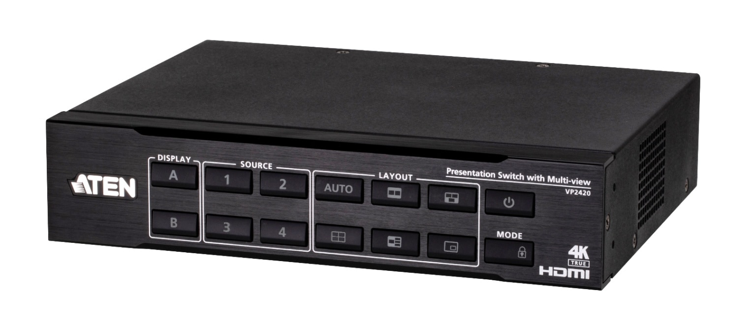 4入力2出力HDMIプレゼンスイッチャー（4K60p、マルチビュー対応