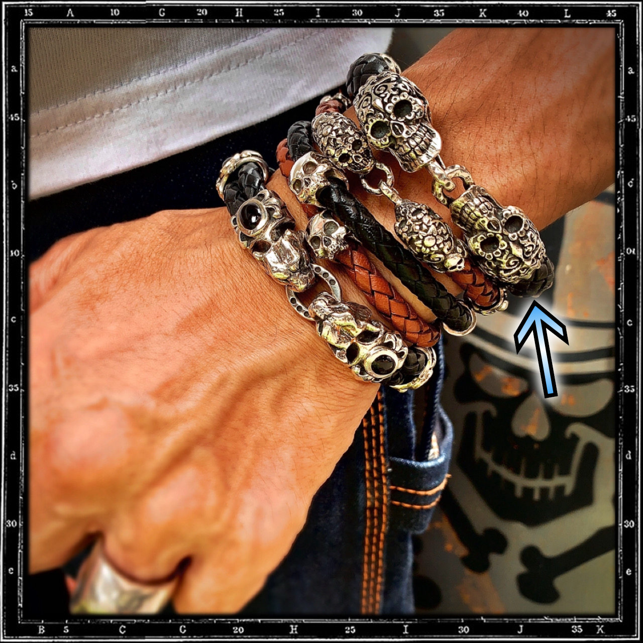 DOS CALAVERAS MEXICAN SKULL LEATHER BRACELET | クレイジーピッグ