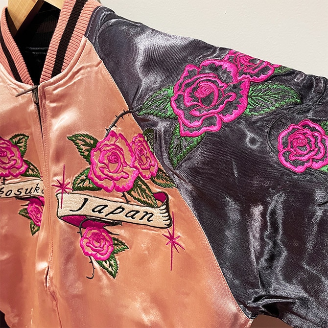 Lサイズ]両面刺繍 横須賀薔薇とレッドタイガー柄スカジャン｜横須賀柄