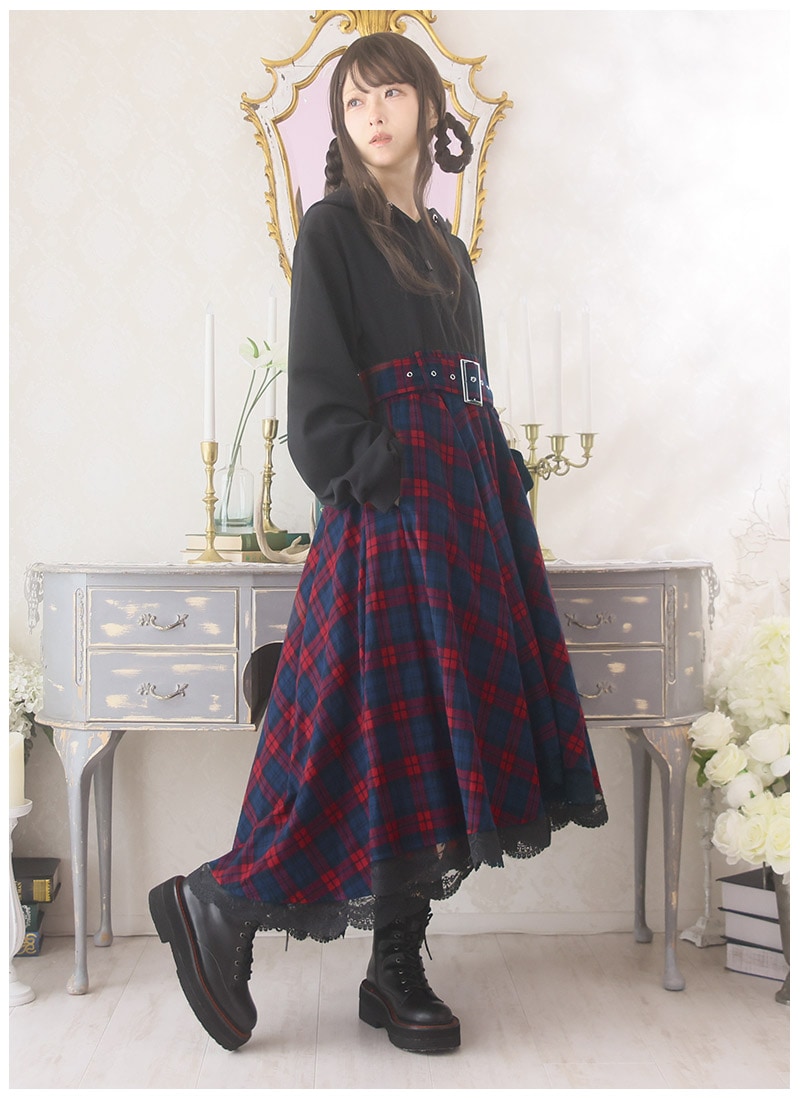 全円スカートのチェックパーカーワンピース ｜ Favoriteオリジナル