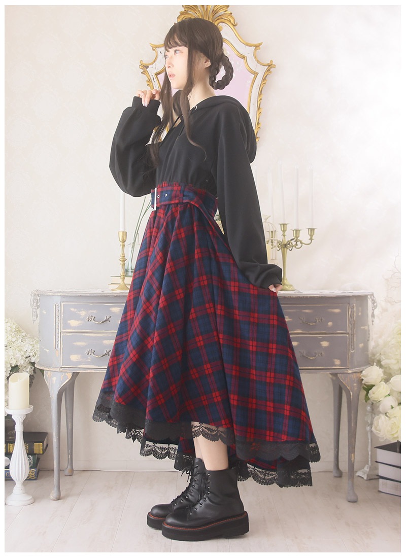 全円スカートのチェックパーカーワンピース ｜ Favoriteオリジナル