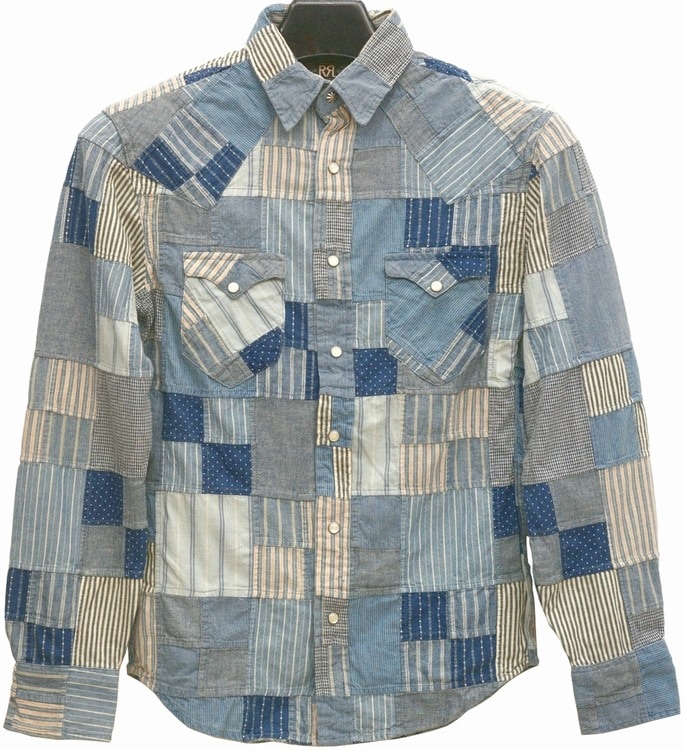 ダブルアールエル) RRL 本藍染め パッチワーク ウエスタン シャツ