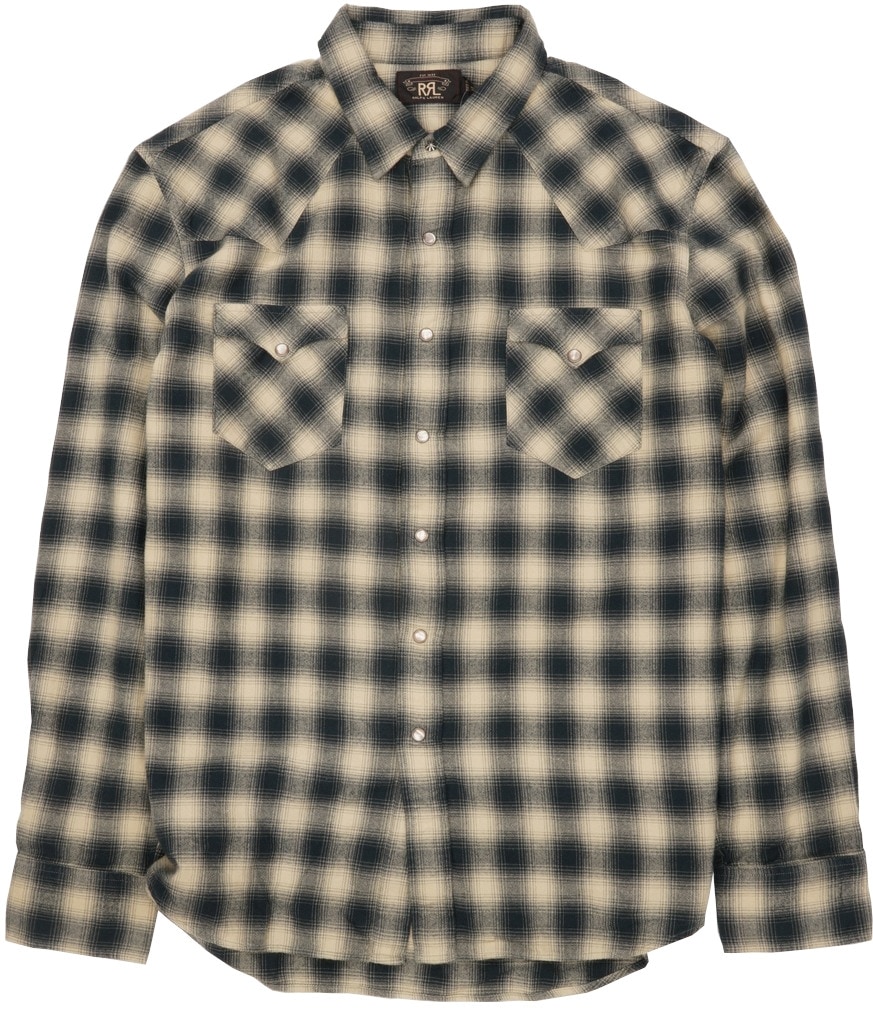 ダブルアールエル) RRL オンブレ チェック ウエスタン シャツ コンチョ
