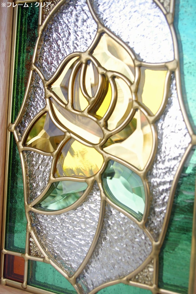 ステンドグラス 壁掛け 薔薇 フレーム：ブラウン (SH-PS01) 幅221×高さ