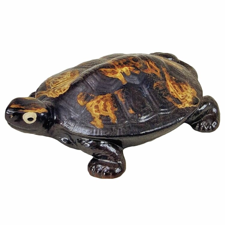 信楽焼 釉薬陶器製 亀置物（カメ）オブジェ 32cm（10号）/ 縁起物 風水